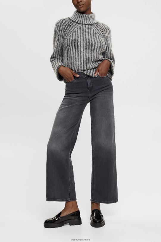 Frauen Esprit schwarze mittlere Waschung Jeans mit hohem Bund und weitem Bein Denim 0BN00449