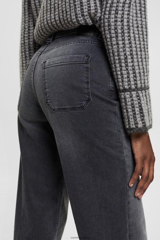 Frauen Esprit schwarze mittlere Waschung Jeans mit hohem Bund und weitem Bein Denim 0BN00449