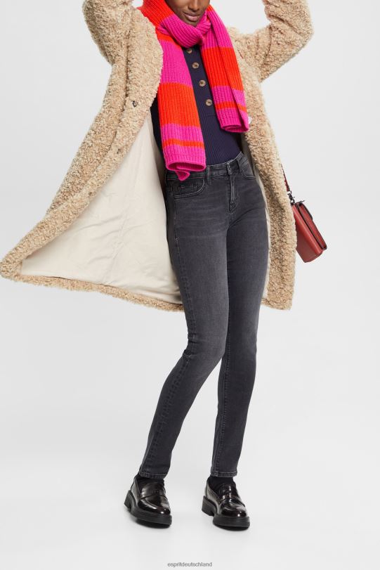 Frauen Esprit schwarze mittlere Waschung Slim-Fit-Stretchjeans mit mittelhohem Bund Denim 0BN00340