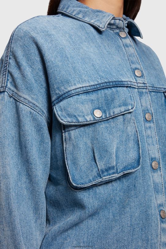 Frauen Esprit blaue helle Waschung lässiges Jeanshemd Hemden 0BN00485