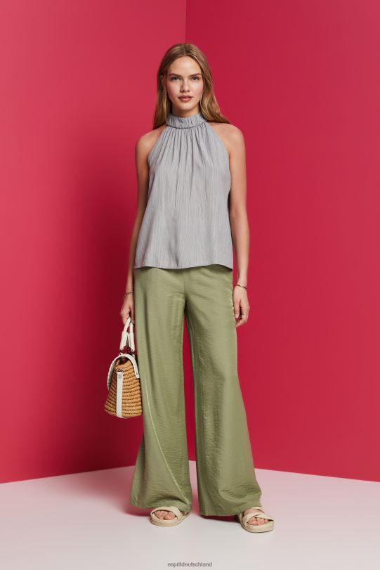 Frauen Esprit helles Khaki Hose mit weitem Bein aus Satin Hosen 0BN0091