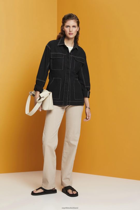 Frauen Esprit Schwarz Jacke aus Twill mit Gürtel Jacken 0BN00291