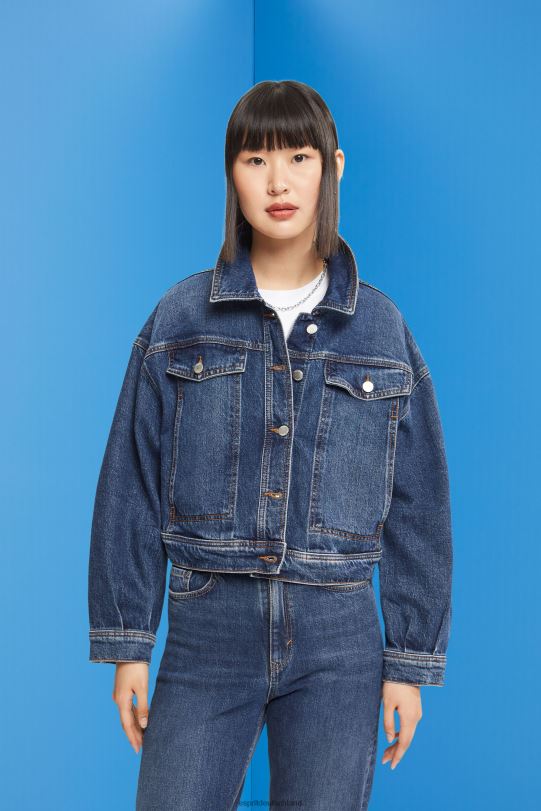 Frauen Esprit blaue mittlere Waschung kurze Jeansjacke Jacken 0BN00550