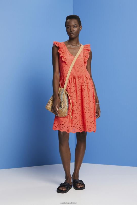 Frauen Esprit Korallenorange Spitzenkleid aus Baumwolle Kleider 0BN00192