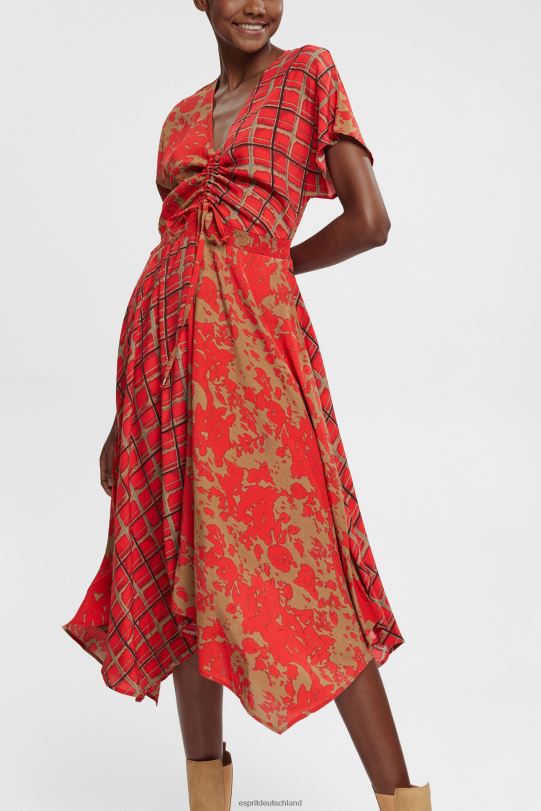 Frauen Esprit Rot Kleid mit gemischten Mustern, Lenzing Ecovero Kleider 0BN00547