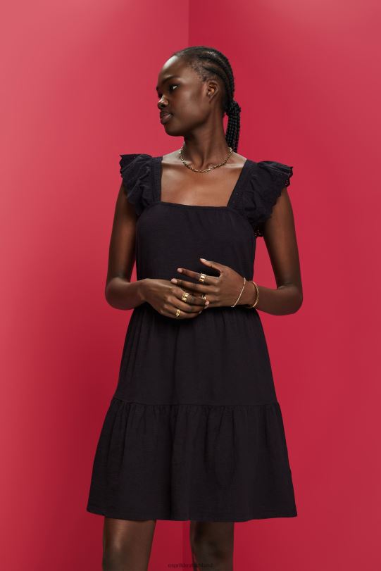 Frauen Esprit Schwarz Jerseykleid mit bestickten Spitzenärmeln Kleider 0BN0059