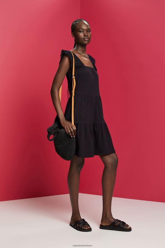 Frauen Esprit Schwarz Jerseykleid mit bestickten Spitzenärmeln Kleider 0BN0059