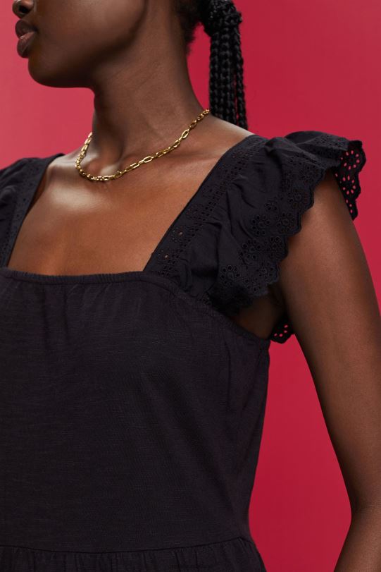 Frauen Esprit Schwarz Jerseykleid mit bestickten Spitzenärmeln Kleider 0BN0059