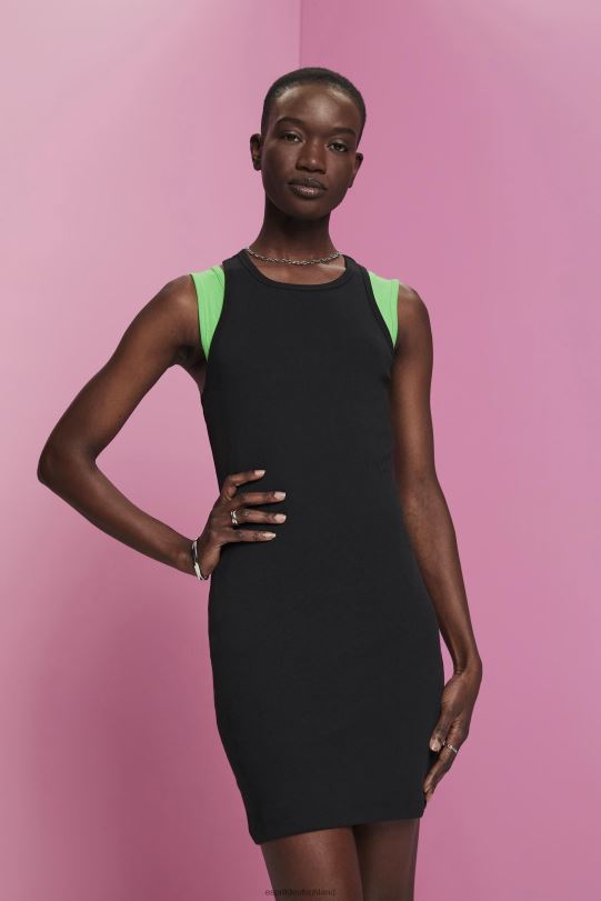 Frauen Esprit Schwarz Kleid aus geripptem Jersey Kleider 0BN00285