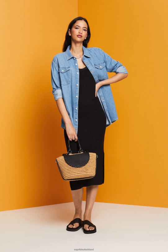 Frauen Esprit Schwarz Rippstrickkleid, Leinenmischung Kleider 0BN00113