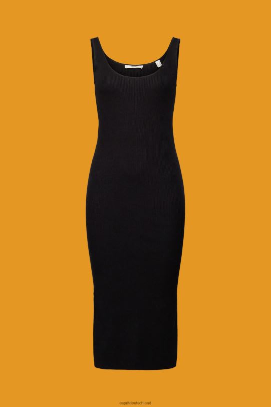 Frauen Esprit Schwarz Rippstrickkleid, Leinenmischung Kleider 0BN00113