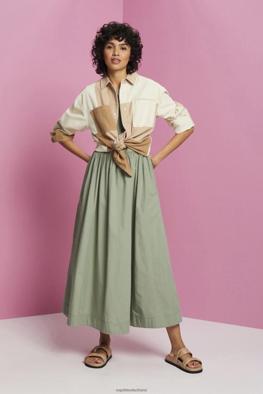 Frauen Esprit blasses Khaki Midikleid aus Baumwolle Kleider 0BN00184