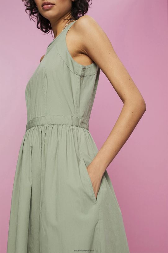 Frauen Esprit blasses Khaki Midikleid aus Baumwolle Kleider 0BN00184