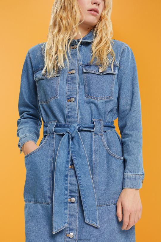 Frauen Esprit blaue helle Waschung Jeanskleid mit Bindegürtel Kleider 0BN00394