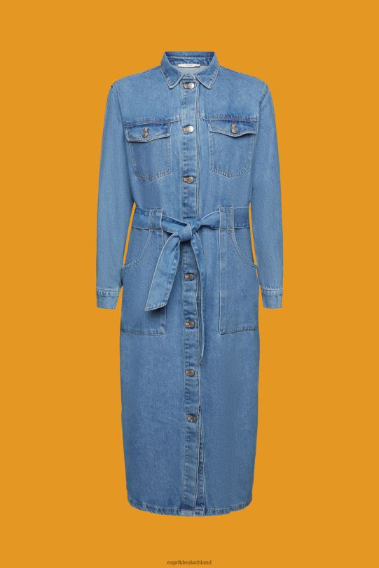 Frauen Esprit blaue helle Waschung Jeanskleid mit Bindegürtel Kleider 0BN00394