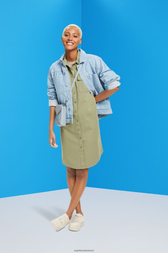 Frauen Esprit helles Khaki Hemdkleid aus Baumwolle Kleider 0BN0045