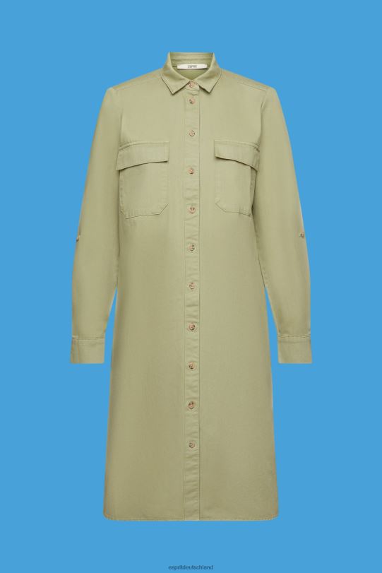 Frauen Esprit helles Khaki Hemdkleid aus Baumwolle Kleider 0BN0045