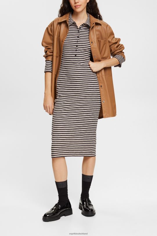 Frauen Esprit helles Taupe gestreiftes Polokleid Kleider 0BN00434