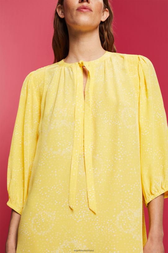 Frauen Esprit hellgelb gemustertes Minikleid mit Fliege Kleider 0BN00128