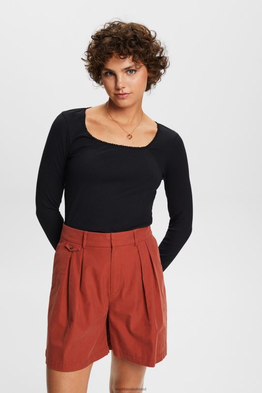 Frauen Esprit Schwarz Geripptes Langarmoberteil lange Ärmel 0BN0088