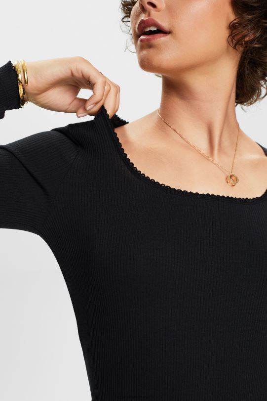 Frauen Esprit Schwarz Geripptes Langarmoberteil lange Ärmel 0BN0088