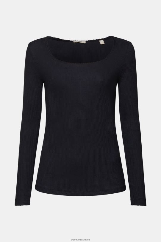 Frauen Esprit Schwarz Geripptes Langarmoberteil lange Ärmel 0BN0088
