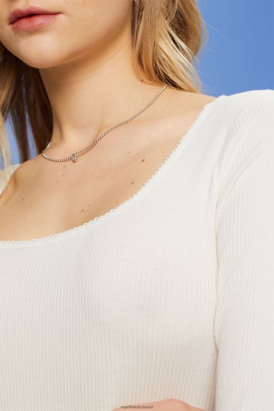 Frauen Esprit cremefarben Geripptes Langarmoberteil lange Ärmel 0BN0089