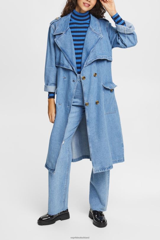 Frauen Esprit blaue helle Waschung Denim-Trenchcoat Mäntel 0BN00486