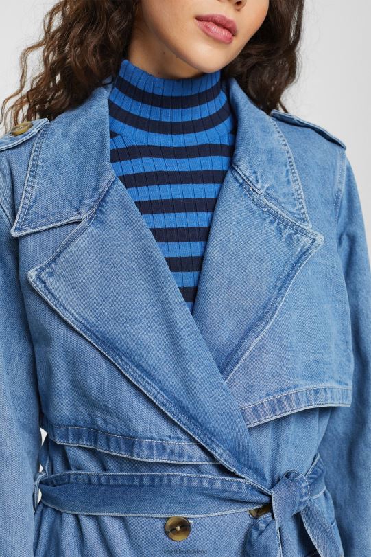 Frauen Esprit blaue helle Waschung Denim-Trenchcoat Mäntel 0BN00486