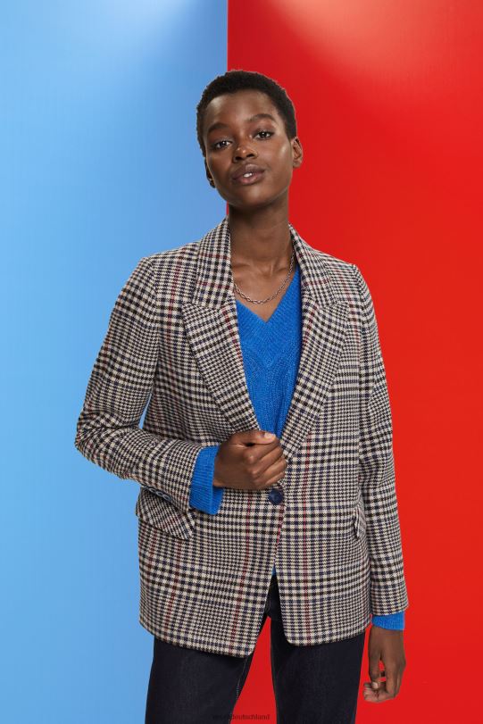 Frauen Esprit cremebeige Karierter Blazer aus Wollmischung Mäntel 0BN00447