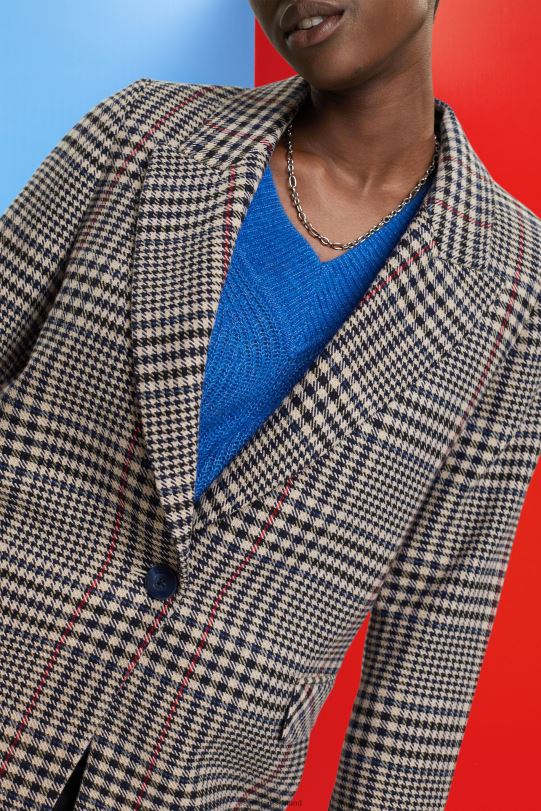 Frauen Esprit cremebeige Karierter Blazer aus Wollmischung Mäntel 0BN00447