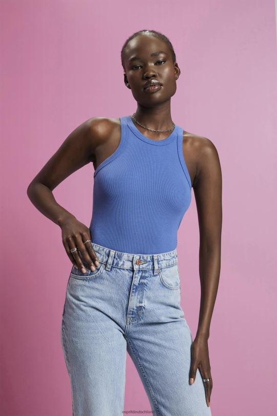 Frauen Esprit Grau Blau Geripptes Tanktop Panzer 0BN00284