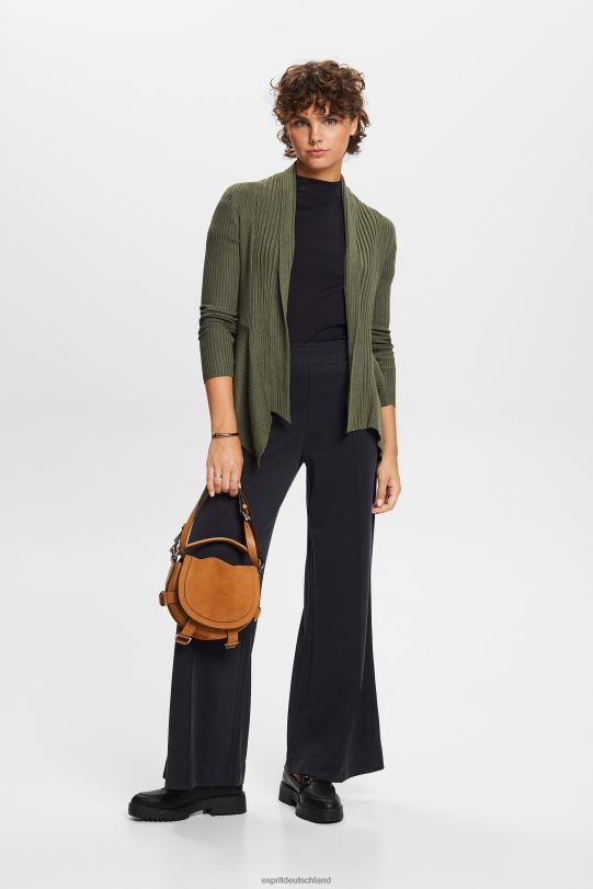 Frauen Esprit Khakigrün recycelt: gerippter Cardigan mit Taschentuchsaum Pullover 0BN0024