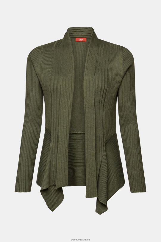 Frauen Esprit Khakigrün recycelt: gerippter Cardigan mit Taschentuchsaum Pullover 0BN0024