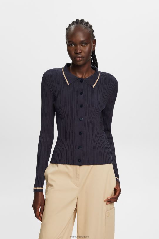 Frauen Esprit Petrolblau Gestricktes Poloshirt mit Knopfleiste vorne Pullover 0BN0022