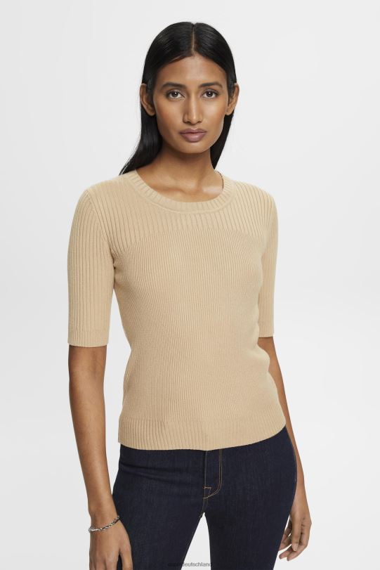 Frauen Esprit Sand Kurzarm-Ripppullover Pullover 0BN00318