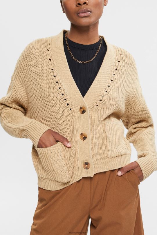 Frauen Esprit Sand Strickjacke aus grob gestrickter Baumwollmischung Pullover 0BN00392