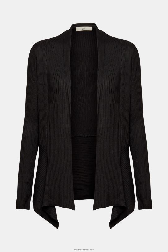 Frauen Esprit Schwarz recycelt: gerippter Cardigan mit Taschentuchsaum Pullover 0BN0023