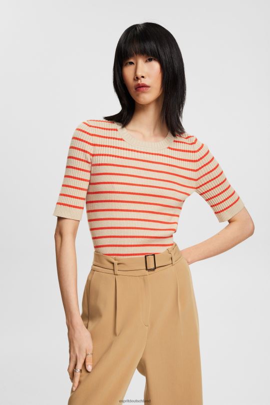 Frauen Esprit helles Taupe Kurzarm-Ripppullover Pullover 0BN00317