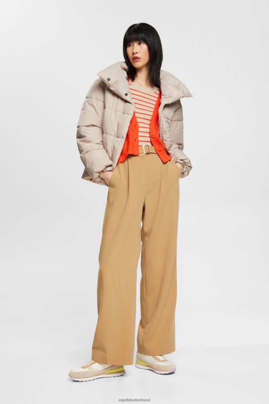 Frauen Esprit helles Taupe Kurzarm-Ripppullover Pullover 0BN00317