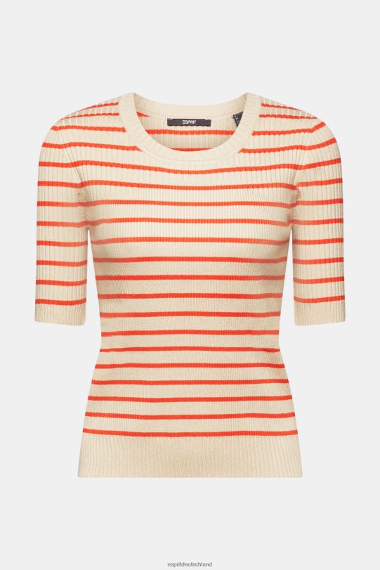 Frauen Esprit helles Taupe Kurzarm-Ripppullover Pullover 0BN00317