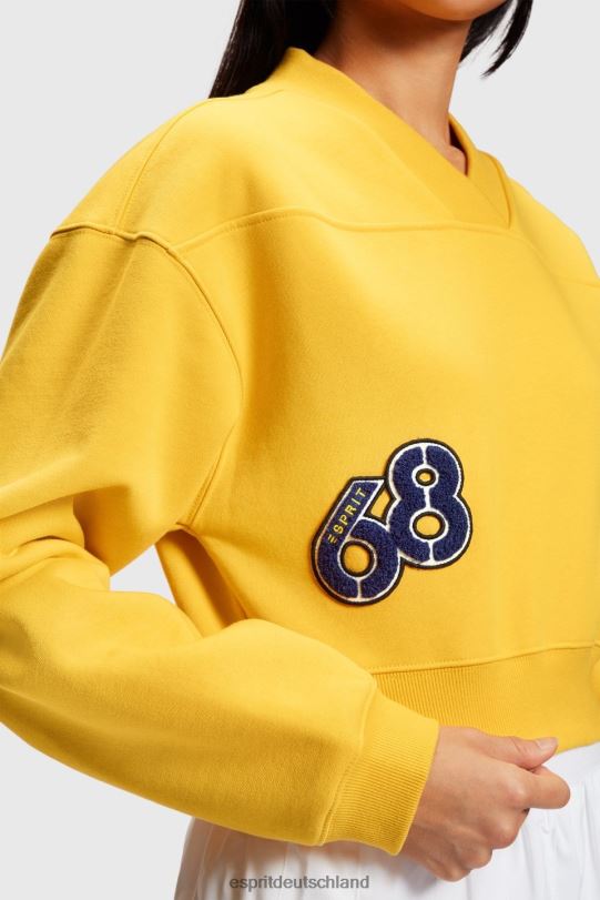 Frauen Esprit Gelb Kurzes Sweatshirt mit College-Patch Sweatshirts und Kapuzenpullover 0BN00420