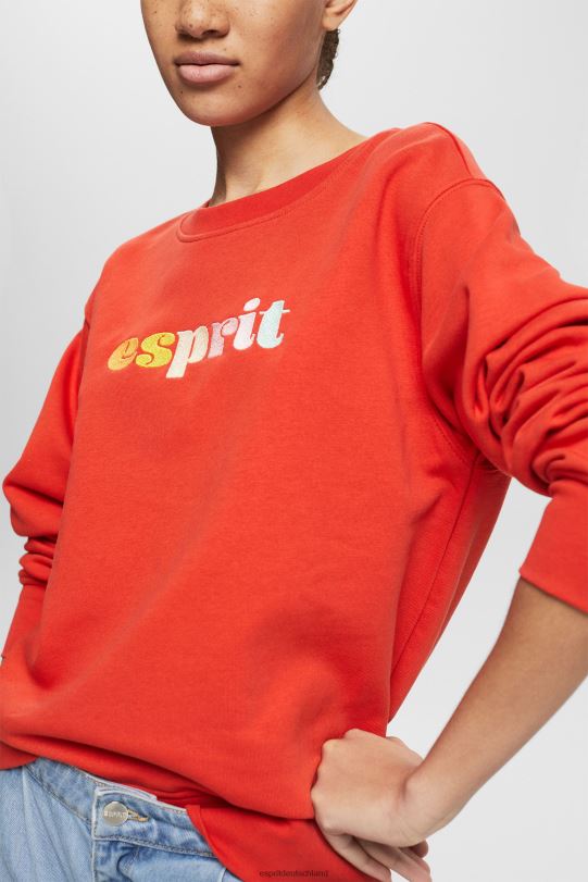 Frauen Esprit Orange Rot Lässiges Sweatshirt mit Logo-Puffdruck Sweatshirts und Kapuzenpullover 0BN00366