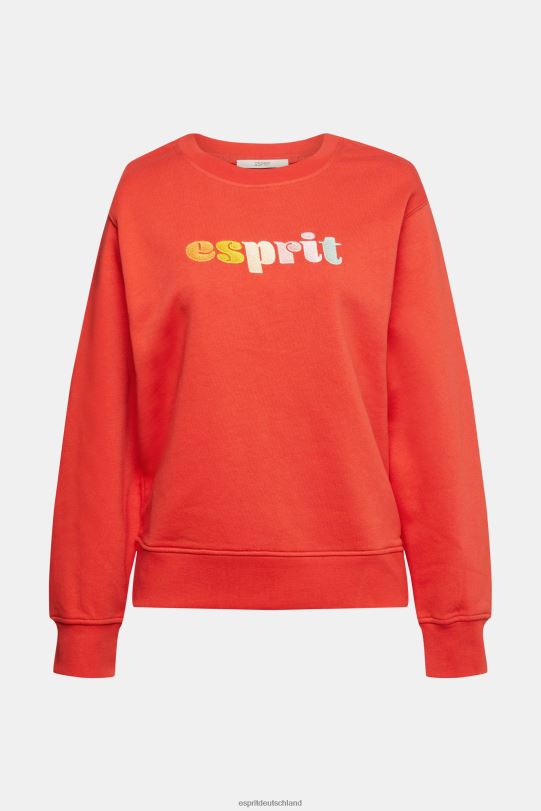 Frauen Esprit Orange Rot Lässiges Sweatshirt mit Logo-Puffdruck Sweatshirts und Kapuzenpullover 0BN00366