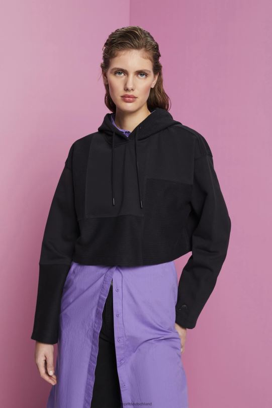 Frauen Esprit Schwarz Kurzer Patchwork-Kapuzenpullover Sweatshirts und Kapuzenpullover 0BN00288