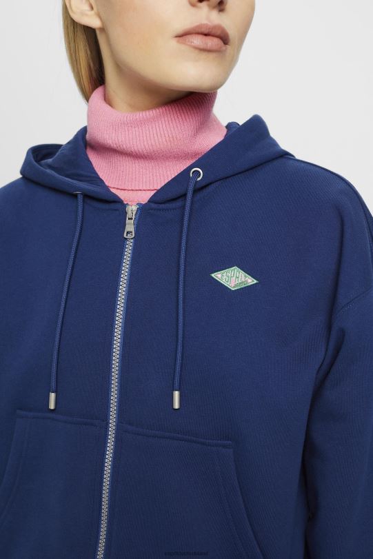 Frauen Esprit Tinte Kurzer Kapuzenpullover mit Reißverschluss und Logo-Print auf der Rückseite Sweatshirts und Kapuzenpullover 0BN00165