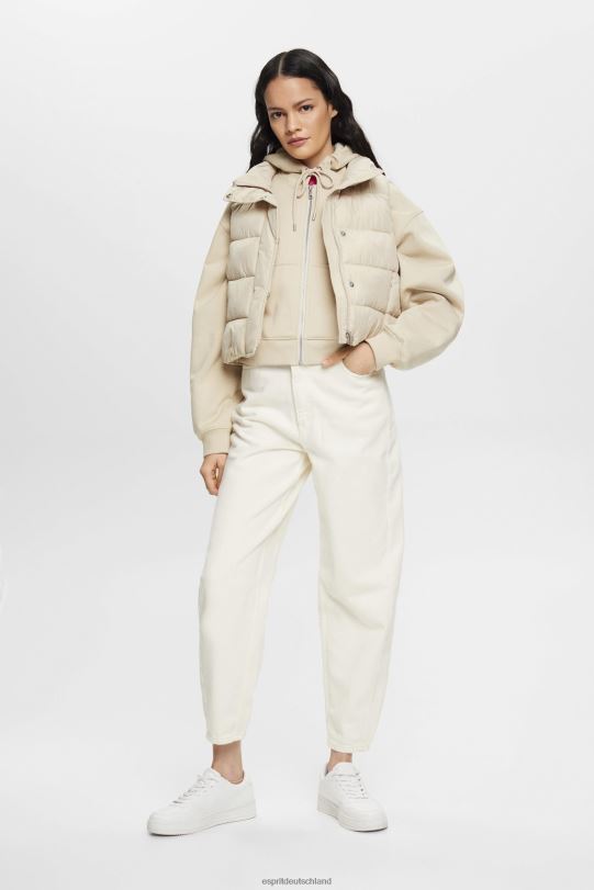 Frauen Esprit helles Taupe Kurzer Kapuzenpullover mit Reißverschluss und Logo-Print auf der Rückseite Sweatshirts und Kapuzenpullover 0BN00163