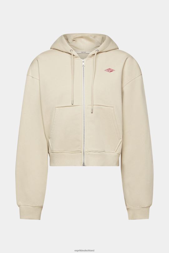 Frauen Esprit helles Taupe Kurzer Kapuzenpullover mit Reißverschluss und Logo-Print auf der Rückseite Sweatshirts und Kapuzenpullover 0BN00163