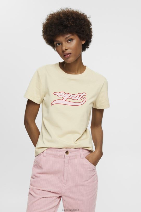 Frauen Esprit Beige Baumwoll-T-Shirt mit aufgedrucktem Logo T-Shirts 0BN00143