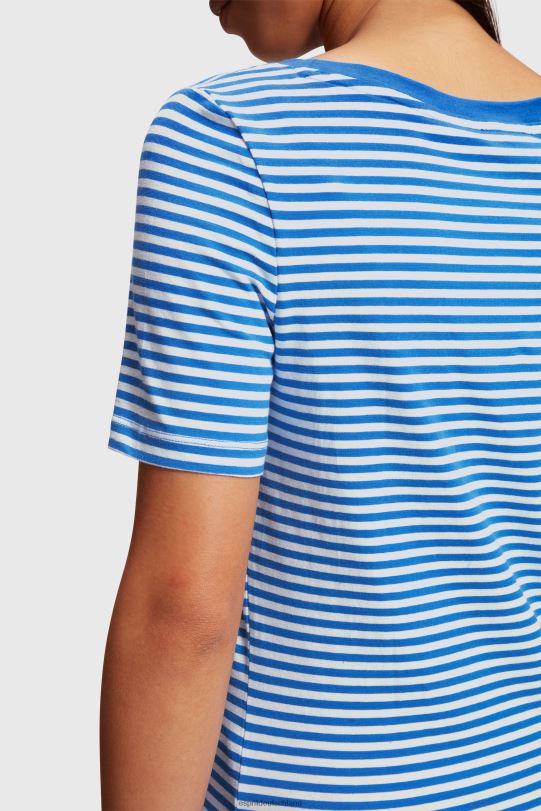 Frauen Esprit Hellblau Gestreiftes T-Shirt aus Stretch-Baumwolle T-Shirts 0BN00536